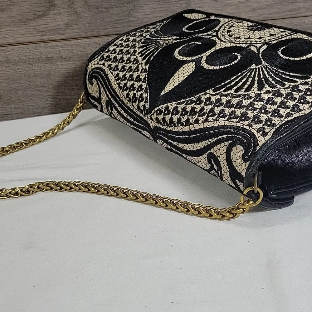 Isabella Fiore Embroidered Flap Front Leather Crossbody Shoulder Bag